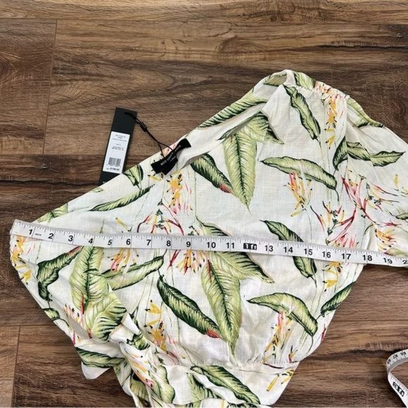 BCBGMAXAZRIA Romantic Linen blend One shoulder Belted Long Sleeve top Size L NWT - Picture 12 of 14